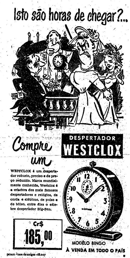 Anúncio de despertador no Estadão de 1953