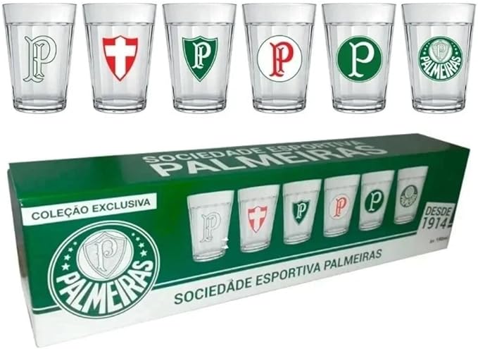 Imagem do produto Conjunto 6 Copos Americanos Palmeiras Licenciado - Escudos Históricos