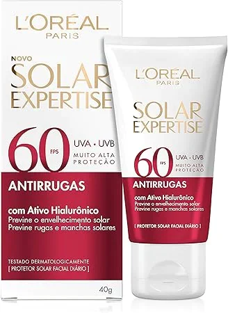 L'Oréal Paris Protetor Solar Facial FPS60 com Ativo Hialurônico Solar Expertise, 40g