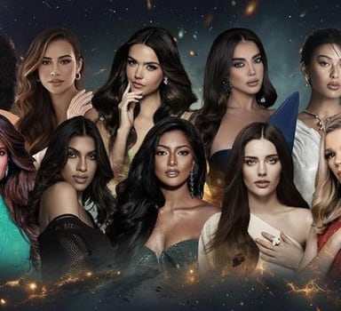 Candidatas ao Miss Universo representando Angola, Brasil, Chile, Líbano e Filipinas (fileira de cima, da esquerda para a direita) e Porto Rico, Singapura, África do Sul, Ucrânia e Zimbábue (fileira de baixo)