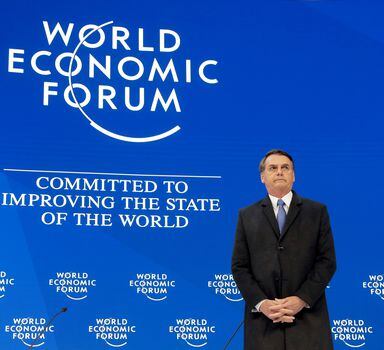 O presidente Jair Bolsonaro na sessão de abertura do Fórum de Davos.