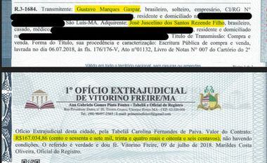 Documento obtido pelo Estadão mostra recompra de terreno do haras, em Vitorino Freire (MA), por Juscelino Filho, em 2018. Dono era Gustavo Gaspar, hoje comissionado do Senado.