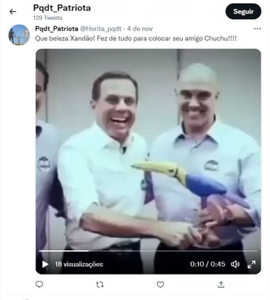 Publicação na conta do Twitter do coronel Horita com crítica ao ministro Moraes