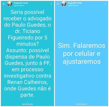 Mensagem de WhatsApp de Augusto Aras