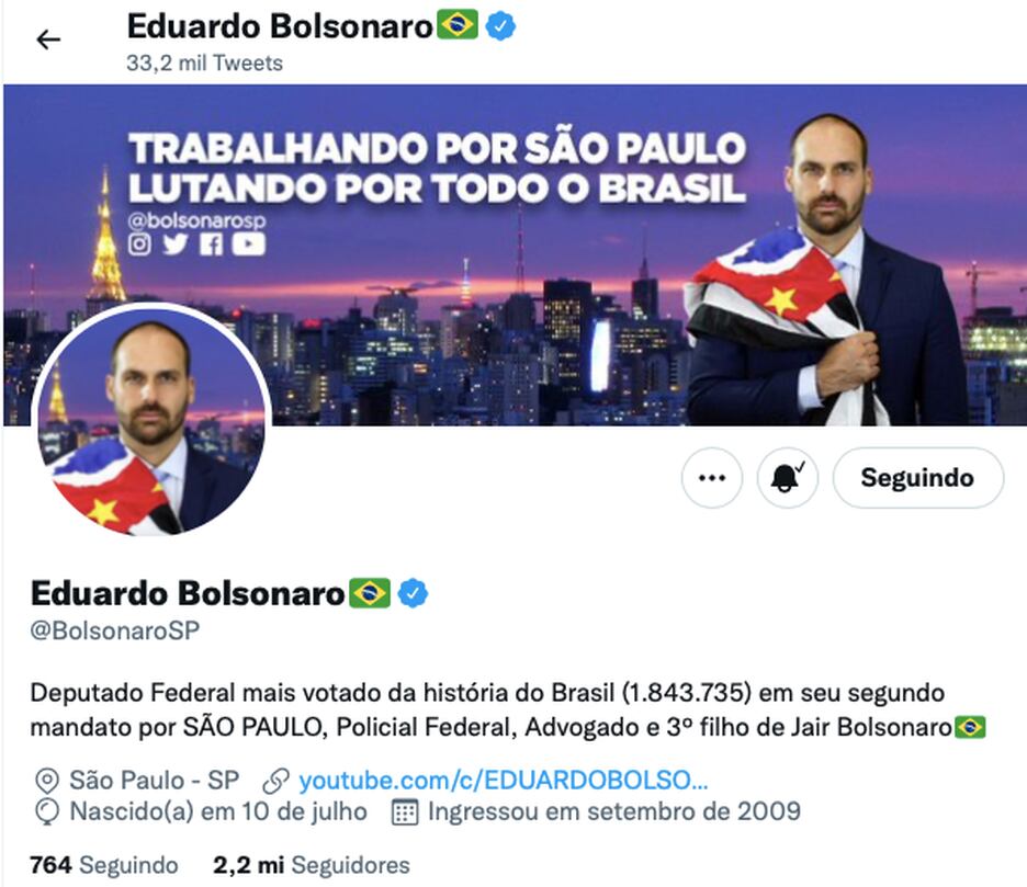 Eduardo Bolsonaro esconde o PL no Twitter