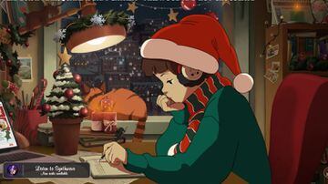 Menininha do 'lo-fi' ganhou decoração especial para estudar no Natal. Foto: Lofi Girl/YouTube/Reprodução 