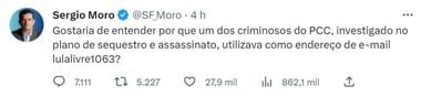 Sérgio Moro se manifestou na tarde deste sábado sobre o e-mail 'lulalivre', usado por criminosos do PCC (