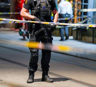 A member of the security forces stands at the site where several people were injured during a shooting outside the London pub in central Oslo, Norway June 25, 2022. Javad Parsa/NTB/via REUTERS   ATTENTION EDITORS - THIS IMAGE WAS PROVIDED BY A THIRD PARTY. NORWAY OUT. NO COMMERCIAL OR EDITORIAL SALES IN NORWAY.