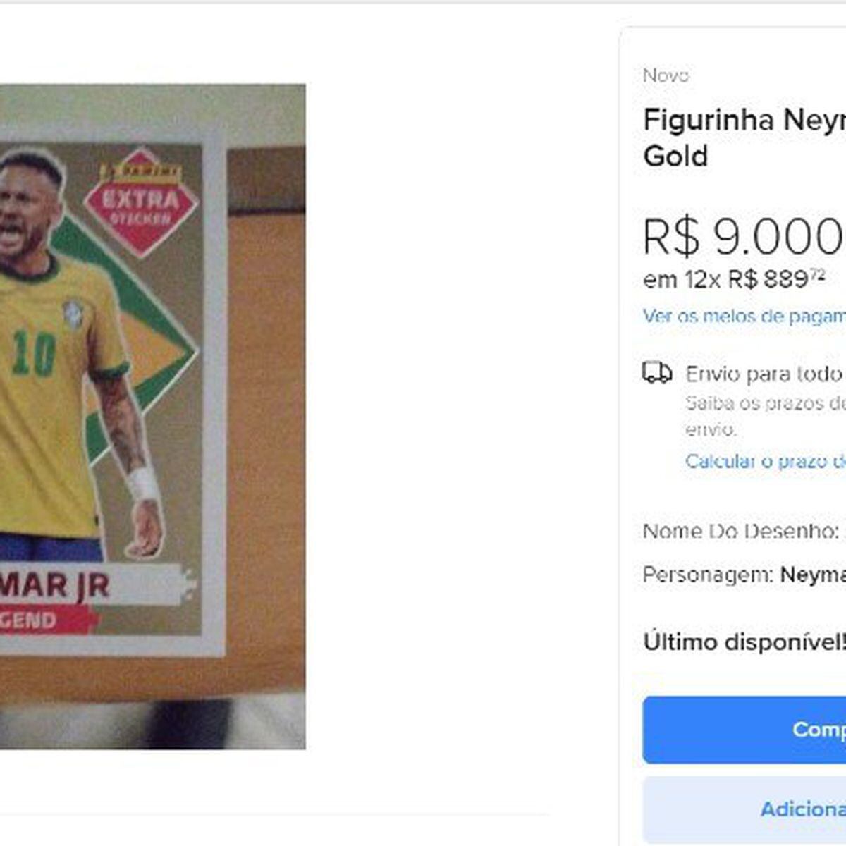 Figurinha de Neymar no álbum da Copa pode ser vendida por até R$ 9 mil