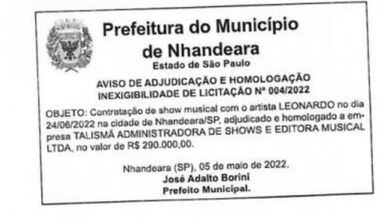 Cantor Leonardo é contratado, sem licitação, para show na cidade de Nhandeara (SP), no valor de R$ 290 mil. Foto: Reprodução