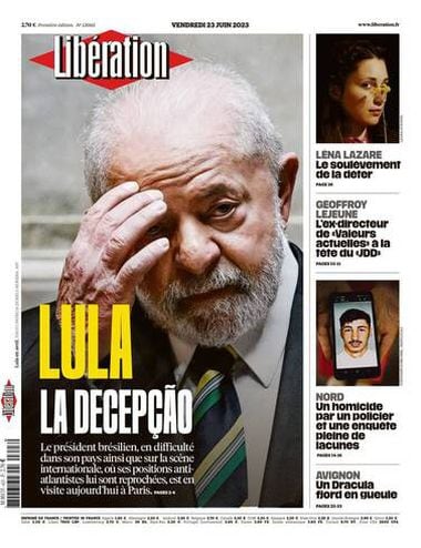 Capa do jornal francês Libération critica o presidente do Brasil, Luiz Inácio Lula da Silva, por conta de posicionamentos de Lula em relação a guerra na Ucrânia e a defesa de Nicolás Maduro como líder democrático na Venezuela 
