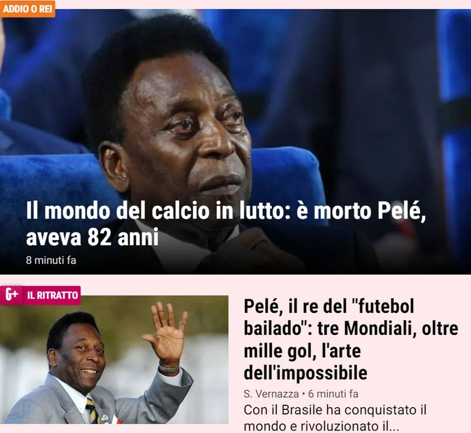 O jornal Gazzetta dello Sport avaliou que Pelé era capaz da 'arte do impossível'