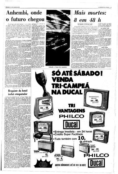 Página do Estadão de 26 de julho de 1970 dizia que o Anhembi era "um lugar onde tudo funciona - até o telefone"