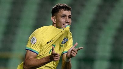 Brazil's Stenio celebrates after scoring agaist Paraguay during the South American U-20 championship first round football match at the Deportivo Cali Stadium in Palmira, near Cali, Colombia, on January 27, 2023. (Photo by Cristian Alvarez / AFP). Foto: Cristian Alvarez / AFP
