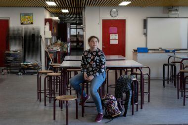 Ana-Maria Krevskaya Hansen, 14, in an art and craft class at her school in Horsens, Denmark.