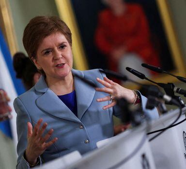 Scotland's First Minister Nicola Sturgeon speaks at a news conference on a proposed second referendum on Scottish independence at Bute House in Edinburgh, Scotland, on June 14, 2022. (Photo by RUSSELL CHEYNE / POOL / AFP)