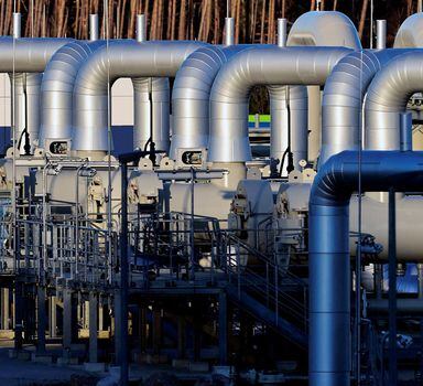 FILE PHOTO: Pipes at the landfall facilities of the 'Nord Stream 2' gas pipeline are pictured in Lubmin, Germany, March 7, 2022. REUTERS/Hannibal Hanschke/File Photo
