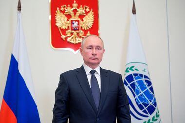 Vladimir Putin participa virtualemnte de reunião da Organização de Cooperação de Xangai (SCO) em Dushanbe, Tajiquistão, em setembro de 2021