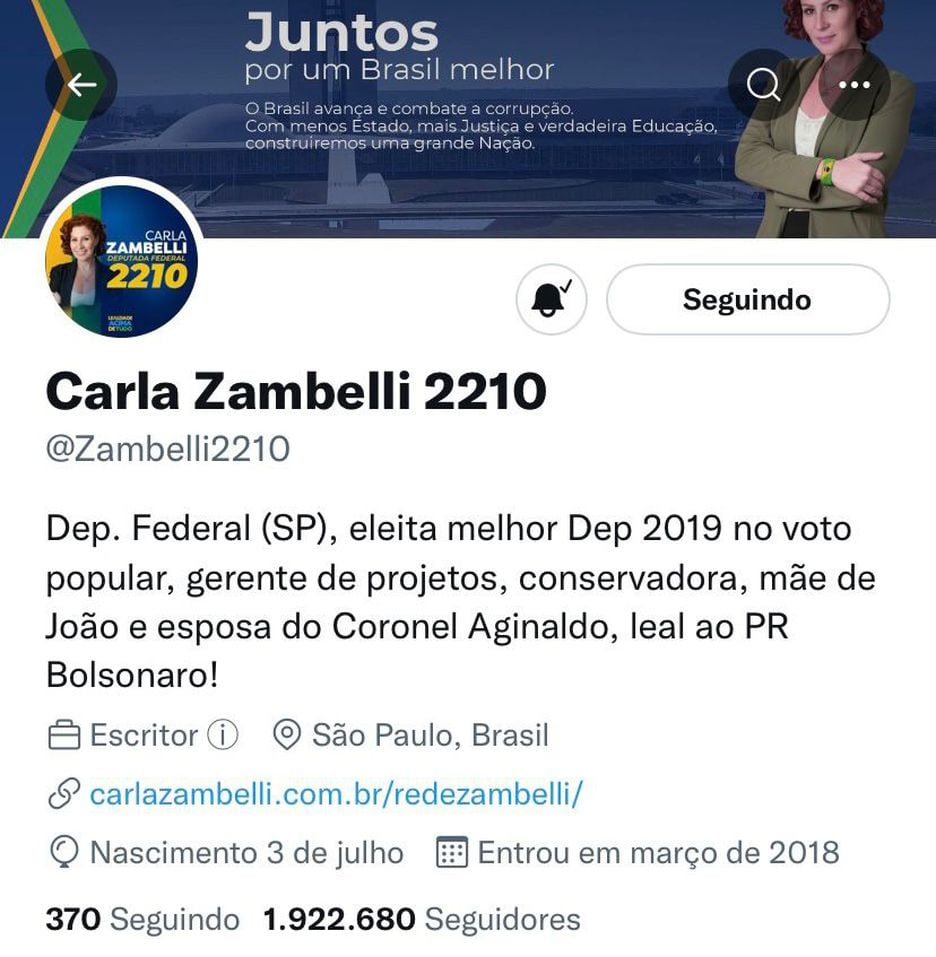 Carla Zambelli nÃ£o cita o PL no Twitter