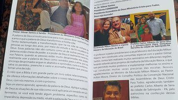 A Bíblia com as páginas das fotos que promovem o ministro e os pastores Arilton e Gilmar. Foto: Estadão