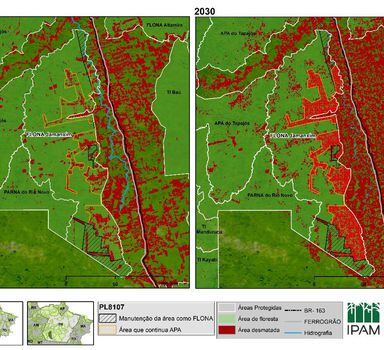 Mapa mostra previsão de desmatamento até 2030