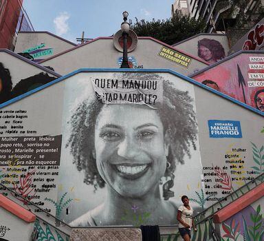 Homenagem em escadaria de Pinheiros. A vereadora Marielle Franco foi assassinada em março de 2018, em um atentado que também matou o motorista Anderson Gomes