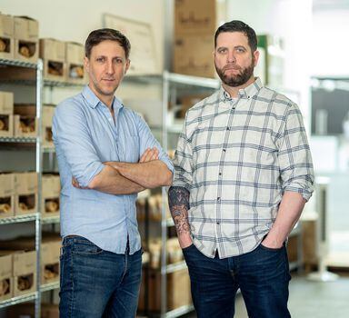 Company founders and U.S. Army veterans Brandon Friedman, left, and Terrence Kamauf at their Rakkasan Tea Company store in Dallas on Feb. 5, 2022.  Some veterans have started businesses that draw from their experiences in Iraq and Afghanistan, and thrived. (Nitashia Johnson/The New York Times)