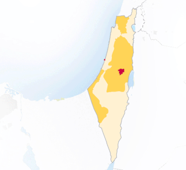 Gif mostra a mudança da configuração do território na região de Israel e Palestina
