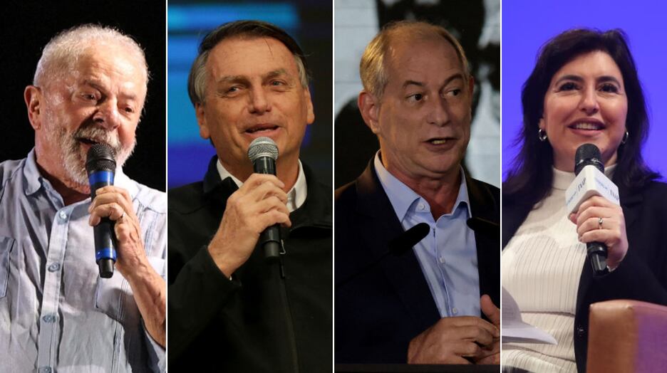 Os candidatos à presidência Lula (PT), Bolsonaro (PL), Ciro Gomes (PDT) e Simone Tebet (MDB). 