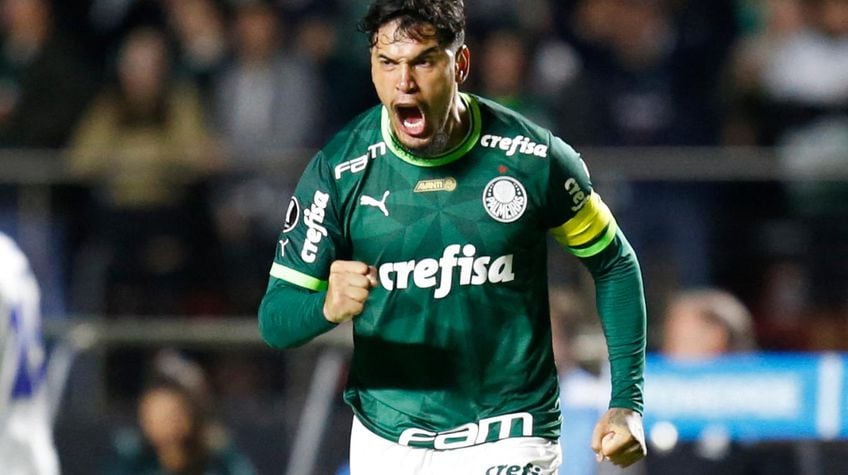 Palmeiras' Paraguayan defender Gustavo Gomez celebrates after scoring against Cerro Porteño during the Copa Libertadores group stage first leg football match between Palmeiras and Cerro Porteño at the Morumbi stadium in Sao Paulo, Brazil, on April 20, 2023. (Photo by Paulo Pinto / AFP). Foto: Paulo Pinto/AFP