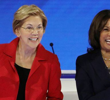 Senadoras Elizabeth Warren e Kamala Harris, ambas fora da campanha, foram sugeridas para o cargo de número 2