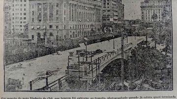 Notícia da inauguração do novo Viaduto Chá publicada no Estadão em 19 de abril de 1938. Foto: Acervo Estadão