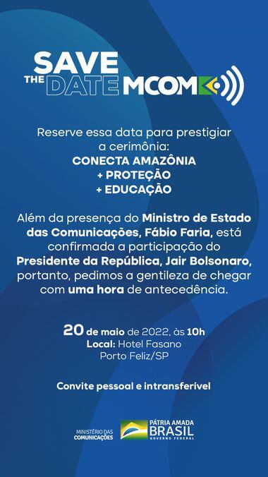 Convite cita a presença de Bolsonaro no evento em Porto Feliz.