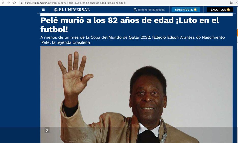 O jornal mexicano El Universal também homenageou Pelé
