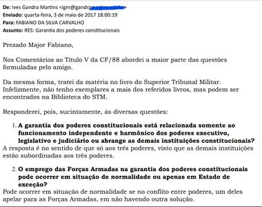 Resposta de Gandra Martins para o major Fabiano