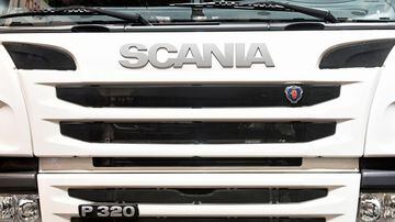 FILE PHOTO: The logo of Swedish truckmaker Scania is pictured at the IAA truck show in Hanover, September 22,  2016.  REUTERS/Fabian Bimmer/File Photo