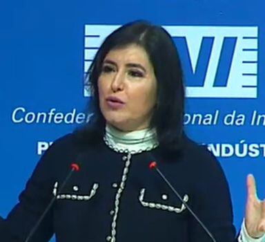 Simone Tebet em evento da CNI, em Brasília, nesta quarta-feira, 29