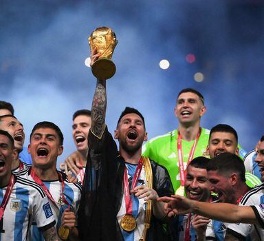 Seleção argentina comemora o título da Copa do Mundo.
