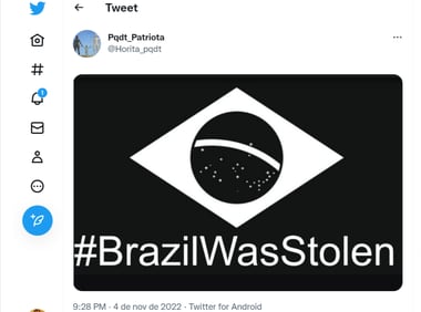 Conta do coronel Horita compartilhou publicação na qual diz que as eleições no Brasil foram roubadas