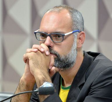 O blogueiro Allan dos Santos durante depoimento na CPMI das Fake News, no Congresso.