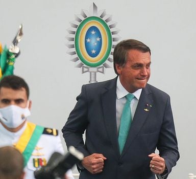 O presidente Jair Bolsonarodurante a cerimônia de entrega da Medalha Mérito Desportivo Militar pela Marinha, no Rio