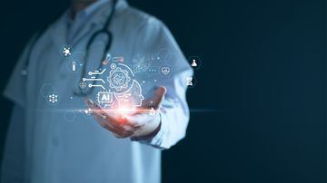 Medical technology, doctor use AI robots for diagnosis, care, and increasing accuracy patient treatment in future. Medical research and development innovation technology to improve patient health. Foto: LALAKA/Adobe Stock