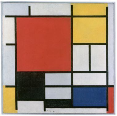 'Composição com Grande Plano Vermelho, Amarelo, Preto, Cinza e Azul (1921), de Piet Mondrian. 'Um quadro, de Piet Mondrian ou Mark Rothko, reduz o universo a poucas pinceladas e cores.'