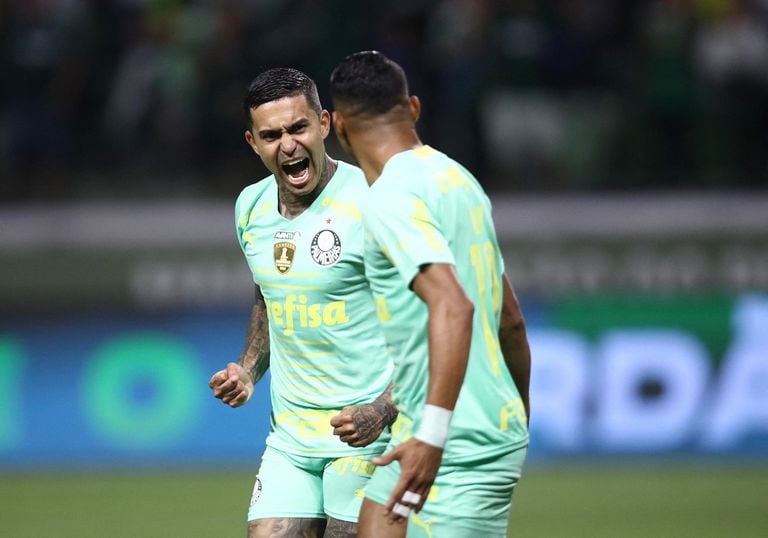 Dudu comemora gol pelo Palmeiras, que pode ser campeão já nesta rodada
