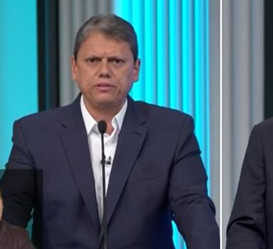 Fernando Haddad (PT) e Tarcísio de Freitas (Republicanos), dois dos principais candidatos ao governo de São Paulo, travaram o último embate direto antes do primeiro turno das eleições. Foto: Reprodução/TV Globo