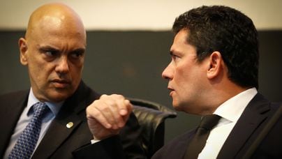 Alexandre de Moraes, ministro do STF, e o ex-juiz Sergio Moro. Foto: Dida Sampaio/Estadão