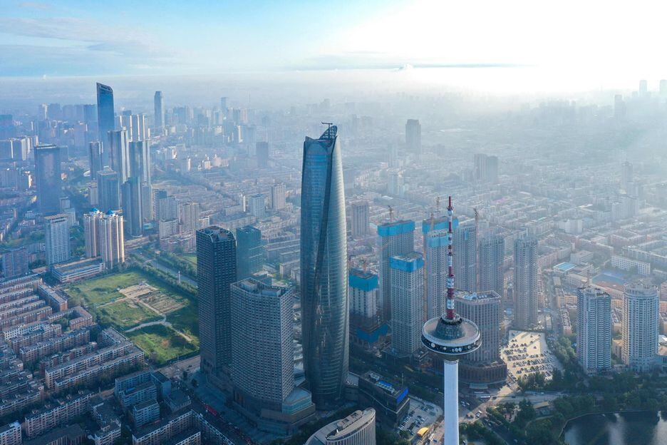 Imagem aérea mostra prédios em Shenyang, China.