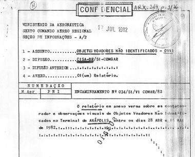 Registro de OVNIs em 1982 em Anápolis onde está localizada base da Aeronáutica