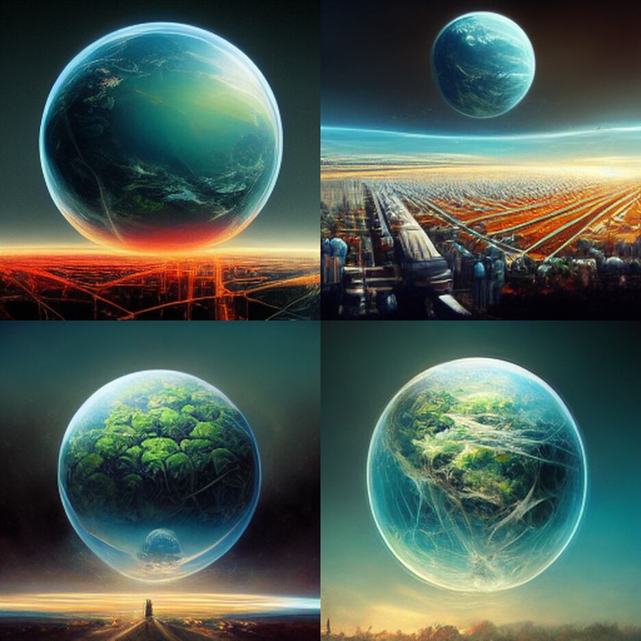 Imagem gerada pela IA Midjourney a partir do comando "O futuro do mundo transformado pelas inteligências artificiais"