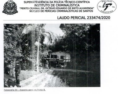 A casa de Keko no meio da mata, na região do mangue; imagem do laudo pericial